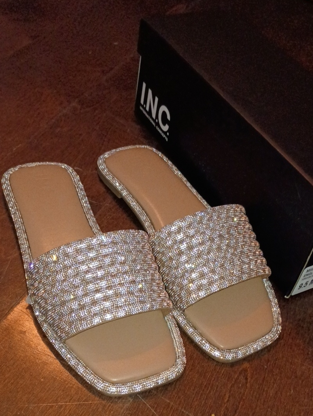 INC International Concepts Champagne Crystal Slide Sandals